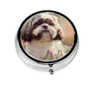 Perro Shih Tzu, Pastillero, Pastillero redondo Pequeño contenedor de pastillas Organizador de pastillas de viaje