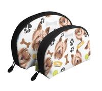 Perro Sonriente Yorkshire Terrier, Bolsa de Maquillaje de Concha, Monedero pequeño para Mujer, Bolsa de artículos de tocador, Bolsa de cosméticos, 2 Piezas