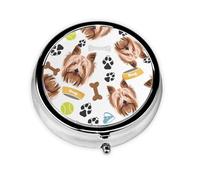 Perro Sonriente Yorkshire Terrier, Pastillero, Pastillero redondo Pequeño contenedor de pastillas Organizador de pastillas de viaje