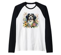 Perro Spaniel Tibetano Verano Flores Silvestres Obra De Arte Camiseta Manga Raglan