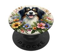 Perro Spaniel Tibetano Verano Flores Silvestres Obra De Arte PopSockets PopGrip Adhesivo