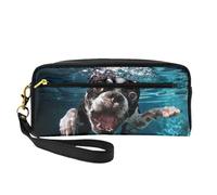 Perro Submarino Boston Terrier, Bolsa de Maquillaje Bolsa de cosméticos Bolsa de Aseo de Viaje portátil Estuche de Cuero para Mujeres y niñas