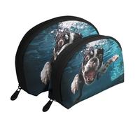 Perro Submarino Boston Terrier, Bolsa de Maquillaje de Concha, Monedero pequeño para Mujer, Bolsa de artículos de tocador, Bolsa de cosméticos, 2 Piezas