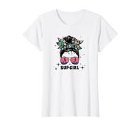Perro-Sup-Girl Stand Up Paddle Surf Paddleboarding Supboard Camiseta gráfica económica, Mujer, Blanco, XL