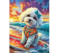 Perro surfeando en una Ola mágica Puzzle 300 Piezas Papel Mayores Vida Silvestre y Plantas Terapia Ocupacional Entretenimiento Sin Pantalla para Navidad Regalo Original 300 PCS