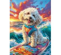 Perro surfeando en una Ola mágica Rompecabezas 300 Piezas Cartón Grueso para Parejas Vida Silvestre y Plantas Desarrollo Habilidades Actividad Familiar Educativa Decoración Dormitorio 300 PCS