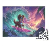 Perro Surfista Puzzle de 1000 Piezas Set de Puzzle 1000 Piezas Cartón para Adultos Ola Oceánica Relajante Regalo Familiar 38x26cm/1000pcs