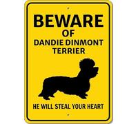 Perro terrier Dandie Dinmont ¡Cuidado! Te robará el corazón. Letrero K9