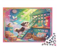 Perro Tierno Librería de Cuento Puzzle de 1000 Piezas Papel para Adultos Escena de Luz Mágica Juego de Puzzle 1000 Piezas Relajación Hogar Regalo Nan