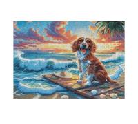 Perro tierno Surf Playa Puzzle 300 Piezas Cartón Blanco Premium para Expertos Criaturas celestiales espléndidas Actividad Compartir Familia Desarrollo Cognitivo Garantía Satisfacción 300 PCS