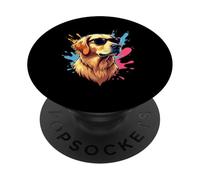 Perro tipo Golden Retriever con gafas y salpicaduras colorid PopSockets PopGrip Adhesivo