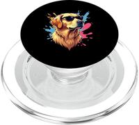 Perro tipo Golden Retriever con gafas y salpicaduras colorid PopSockets PopGrip para MagSafe