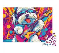 Perro Tocando Guitarra Arte Graffiti Puzzle de 1000 Piezas Juego de Puzzle 1000 Piezas Puzzle para Adultos Regalo Relax 52x38cm/1000pcs