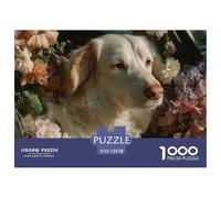 Perro Tranquilo Fondo de Flores Puzzle de 1000 Piezas Puzzle para Adultos Papel Relajación Decoración Hogar Juego Familiar Regalo 52x38cm/1000pcs