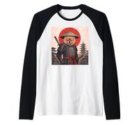 Perro Ukiyo-e japonés Vintage samurái Guerrero de Pomerania Camiseta Manga Raglan