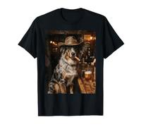 Perro Vaquero fumando cigarro en Bar Divertido Frontera Collie Camiseta
