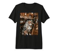 Perro Vaquero fumando cigarro en Bar Divertido Frontera Collie Camiseta Premium