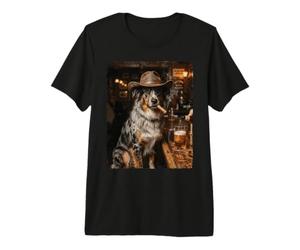 Perro Vaquero fumando cigarro en Bar Divertido Frontera Collie Camiseta Premium