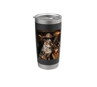 Perro vaquero fumando cigarro en bar divertido frontera Collie Vaso térmico de acero inoxidable de doble pared
