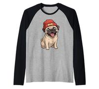 Perro Vintage, simpático Carlin Camiseta Manga Raglan