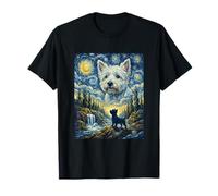 Perro Westie Dog Moon Howling Starry Night Van Gogh, Estilo artístico Camiseta