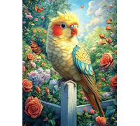 Perroquet Sur UNE clôture Dans le Jardin Fleuri Rompecabezas 300 Piezas Cartón Grueso para Coleccionistas Mitos fantásticos Noches De Cita Mejora Concentración Ocio En Casa Regalo Reyes Magos 300 PCS