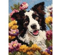 Perros Animales Kit De Alfombra Con Gancho De Pestillo Border Collie De Dibujos Animados Kits De Ganchillo Para Adultos，Kits Para Hacer Alfombras De Lona Preimpresas Para Principiantes， 23x16in