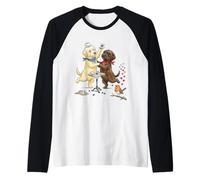 Perros Bolonka Bailando Enamorados con una Taza de café por la mañana Camiseta Manga Raglan
