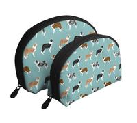 Perros Border Collie, Bolsa de Maquillaje de Concha, Monedero pequeño para Mujer, Bolsa de artículos de tocador, Bolsa de cosméticos, 2 Piezas