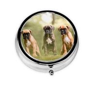 Perros Boxer Cachorros Mascotas Perros De Familia, Pastillero, Pastillero redondo Pequeño contenedor de pastillas Organizador de pastillas de viaje