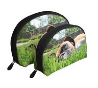 Perros Boxer Hierba Verde Mascotas Perros De Césped, Bolsa de Maquillaje de Concha, Monedero pequeño para Mujer, Bolsa de artículos de tocador, Bolsa de cosméticos, 2 Piezas