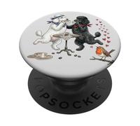 Perros caniche Bailando en el Amor por la mañana con Taza de café PopSockets PopGrip Adhesivo