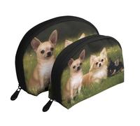 Perros Chihuahua bebé, Bolsa de Maquillaje de Concha, Monedero pequeño para Mujer, Bolsa de artículos de tocador, Bolsa de cosméticos, 2 Piezas