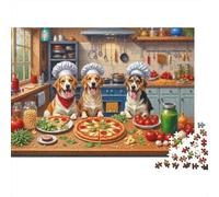 Perros Cocinando Pizza Rompecabezas de 1000 Piezas para Adultos Chefs Perros con Pizza en Cocina Desafiante Premium Grueso Robusto Vibrante Alivio del Estrés 70x50cm/1000pcs