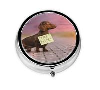 Perros Dachshund Con Tabla Perros Dachshund Marrón, Pastillero, Pastillero redondo Pequeño contenedor de pastillas Organizador de pastillas de viaje