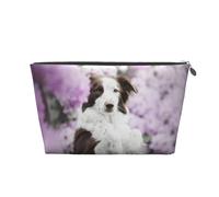 Perros de Primavera Border Collie marrón con Flores, Bolsa de artículos de tocador Bolsa de Maquillaje Bolsa de cosméticos Bolsa de artículos de tocador de Viaje portátil