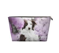 Perros de Primavera Border Collie marrón con Flores, Bolsa de Maquillaje Bolsa de cosméticos Bolsa de artículos de tocador de Viaje portátil Bolsa de artículos de tocador
