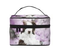 Perros de Primavera Border Collie marrón con Flores, Bolsa de Maquillaje Bolsa de cosméticos Bolsa de Aseo de Viaje portátil Estuche para lápices