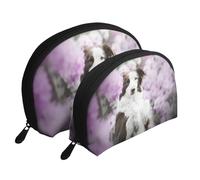 Perros de Primavera Border Collie marrón con Flores, Bolsa de Maquillaje de Concha, Monedero pequeño para Mujer, Bolsa de artículos de tocador, Bolsa de cosméticos, 2 Piezas