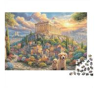 Perros Dorados en Atenas 1000 Piece Recycled Cardboard Cachorros Ruinas Arte Jigsaw Puzzle Set Brain Training Home Fun Great Gift for Puzzle Enthusiasts Family Friends 38x26cm/1000pcs