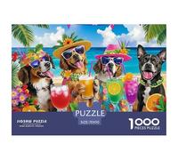 Perros en la Playa Puzzle de 1000 Piezas Cartón Cócteles de Verano Puzzle para Adultos Relax Familia Decoración 70x50cm/1000pcs