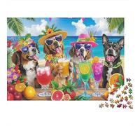 Perros en la Playa Puzzle de 1000 Piezas Papel para Adultos Cócteles Tropicales Juego de Puzzle 1000 Piezas Familia 38x26cm/1000pcs