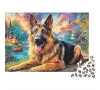 Perros en Paisaje de fantasía 1000 Piece Recycled Cardboard Pastor alemán Jigsaw Puzzle Set Educational Challenge Home Fun Great Gift for Family Puzzle Collectors 38x26cm/1000pcs