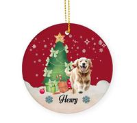 Perros Golden Retriever Adorno Navideño De Cerámica con Cordón Decoraciones De Navidad 7.3Cm Adornos para Árboles De Navidad