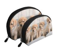 Perros Golden Retriever Cachorros Perros Labrador, Bolsa de Maquillaje de Concha, Monedero pequeño para Mujer, Bolsa de artículos de tocador, Bolsa de cosméticos, 2 Piezas