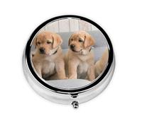 Perros Golden Retriever Cachorros Perros Labrador, Pastillero, Pastillero redondo Pequeño contenedor de pastillas Organizador de pastillas de viaje