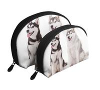 Perros Husky Impresos, Bolsa de Maquillaje de Concha, Monedero pequeño para Mujer, Bolsa de artículos de tocador, Bolsa de cosméticos, 2 Piezas