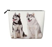 Perros Husky Impresos,Neceser de Maquillaje de imitación Lino, Neceser de Viaje portátil