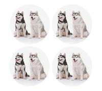 Perros Husky Impresos,Posavasos Redondos de Corcho MDF, Almohadilla para Tazas, Juego de 4 Posavasos para Bebidas