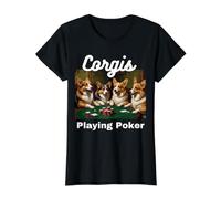 Perros Jugando Al Poker Corgis Perro Welsh Corgi Camiseta gráfica económica, Mujer, Negro, S